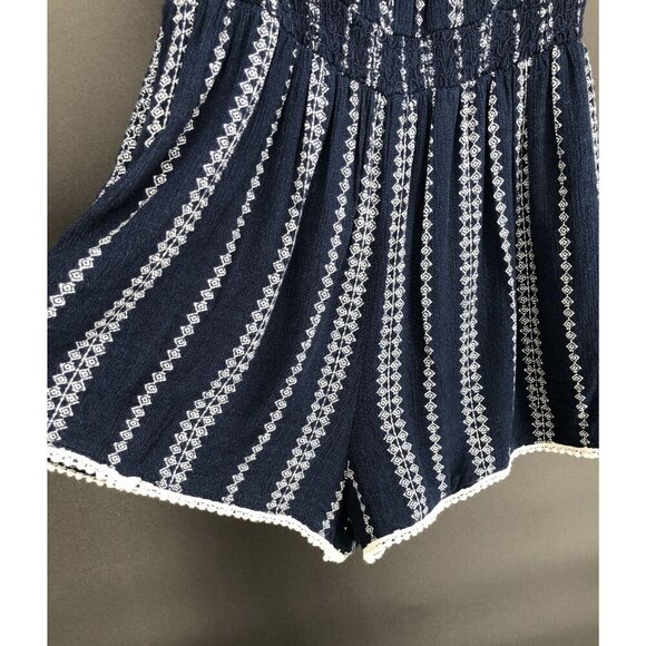 Lulu's Women's Off Shoulder Romper S Navy White Party Festival Summer Ruffle - Picture 5 of 8